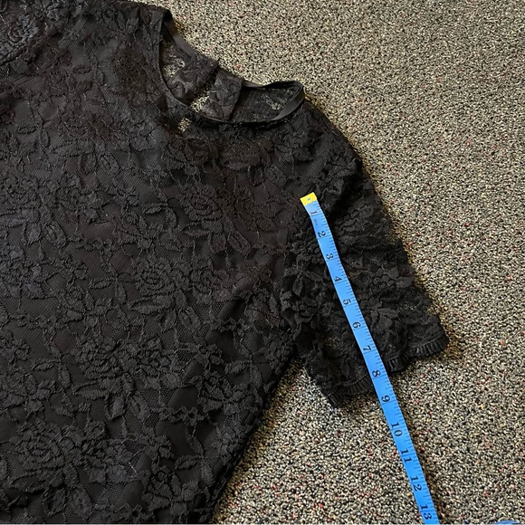 Black Lace Lined Short-Sleeve Blouse Round-Neck Modest Shirt Formal Top Sz S-M - Picture 16 of 16